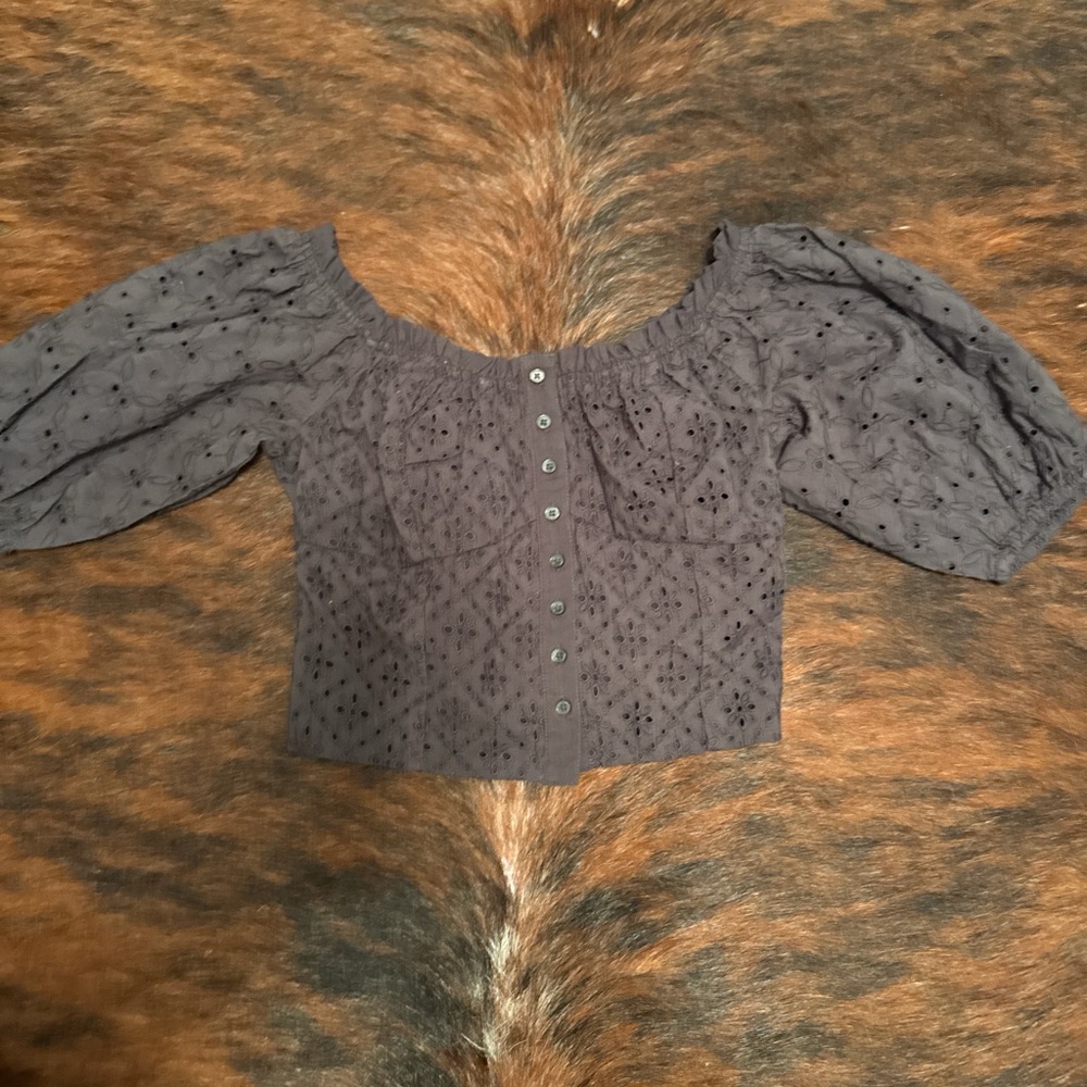 American Eagle Outfitters Gray Eyelet Blouse